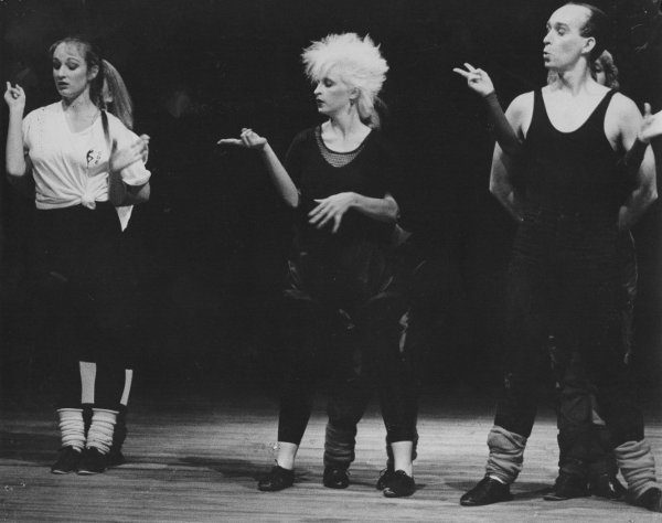 1980 or 84 'Drifters' rehearsal for Playhouse season; Helen McFarlane, Gail Mellis, Russell Cunningham